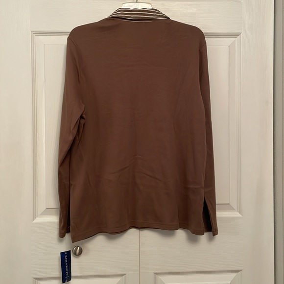 NWT KAREN SCOTT Pullover Top Brown with Stripes Accents - Picture 4 of 7